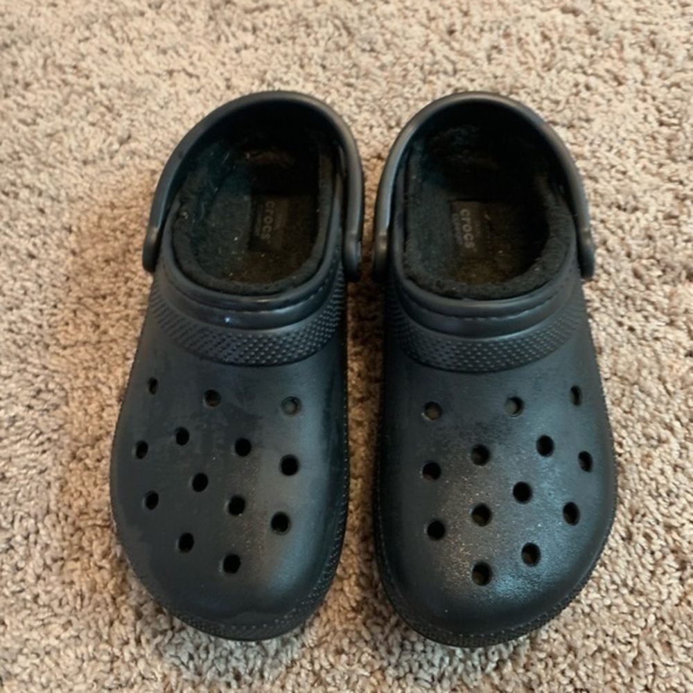 Crocs Faux Fur Comfort Clogs Black Casual Classic Size 8